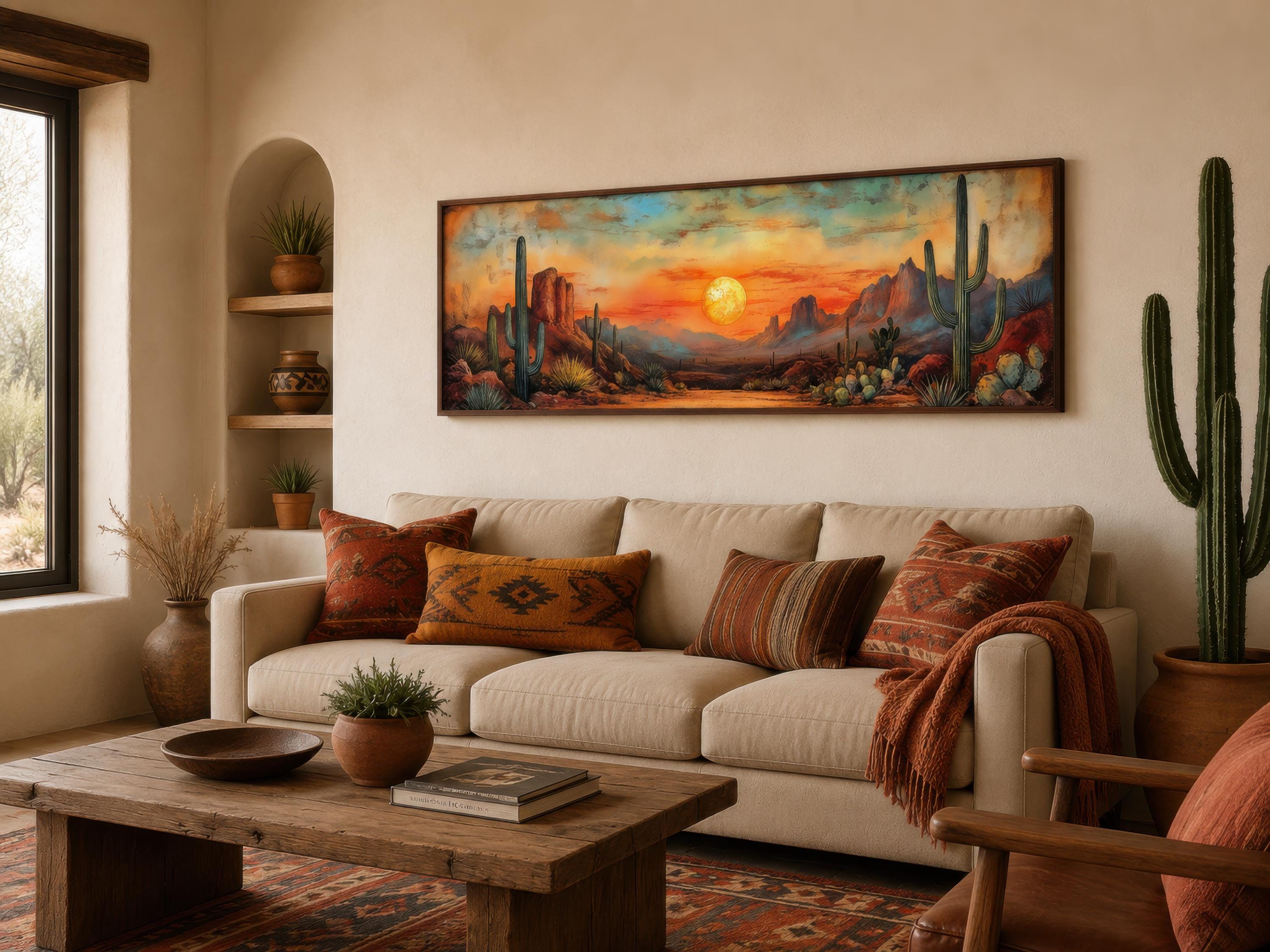 Southwestern Wall Art - Desert Canvas Print | Panoramic Saguaro