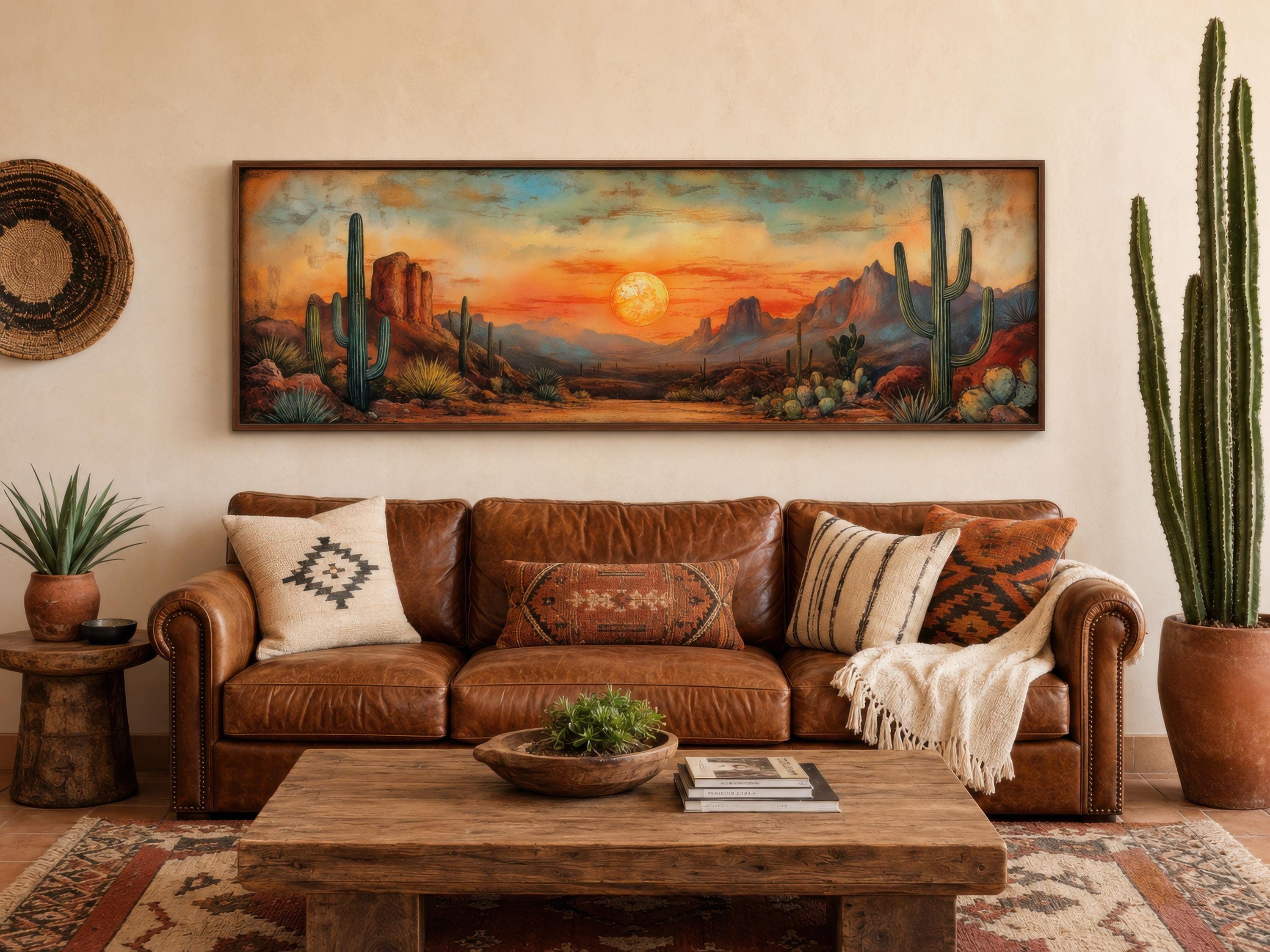 Southwestern Wall Art - Desert Canvas Print | Panoramic Saguaro