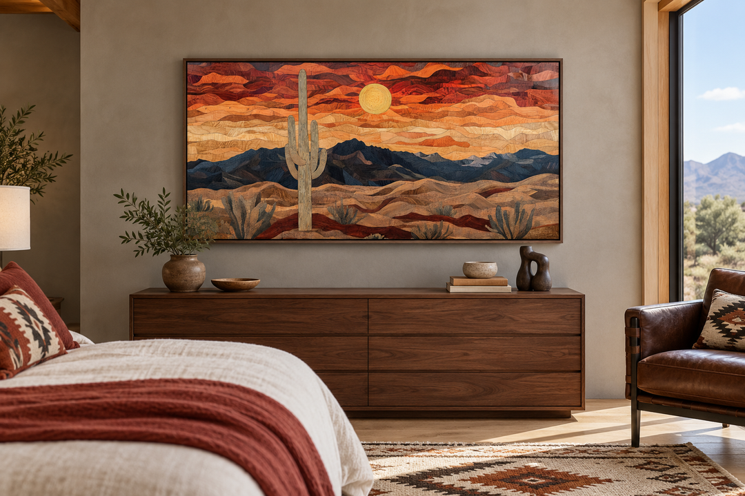 Rustic Wood Style Desert Framed Canvas Wall Art