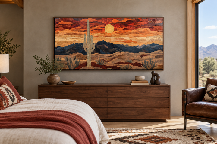 Rustic Wood Style Desert Framed Canvas Wall Art
