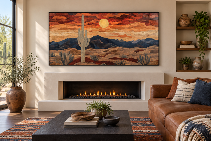 Rustic Wood Style Desert Framed Canvas Wall Art