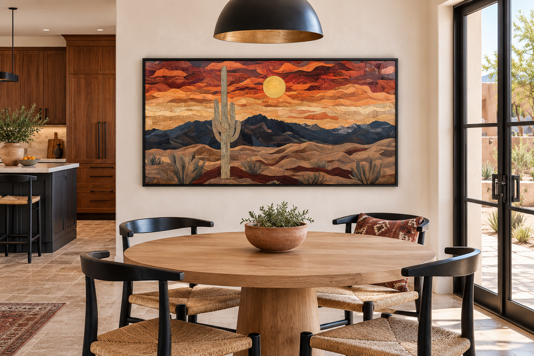 Rustic Wood Style Desert Framed Canvas Wall Art