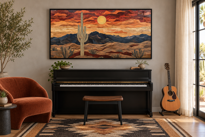 Rustic Wood Style Desert Framed Canvas Wall Art