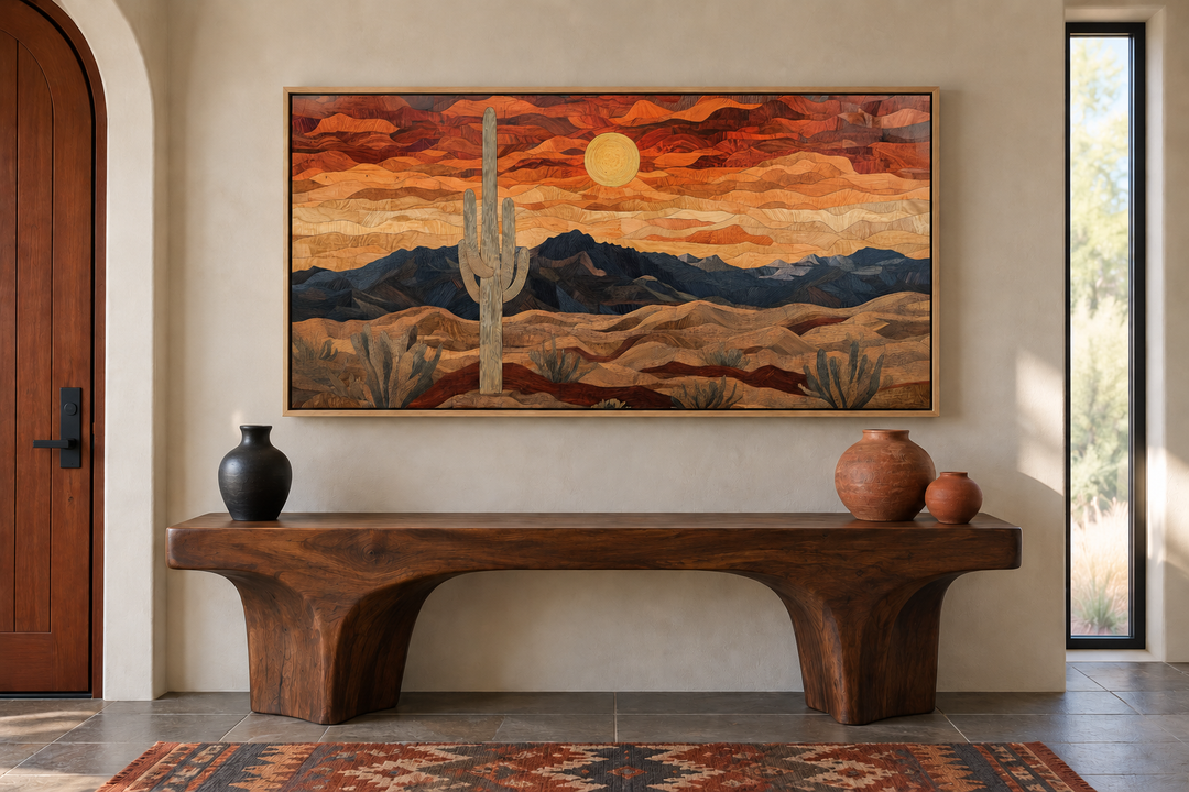 Rustic Wood Style Desert Framed Canvas Wall Art