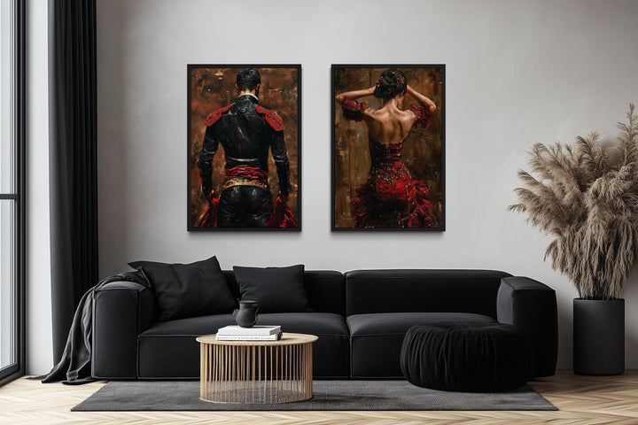 Spanish Dance Wall Art, Set of 2 Flamenco Dancer and Matador Canvas Prints