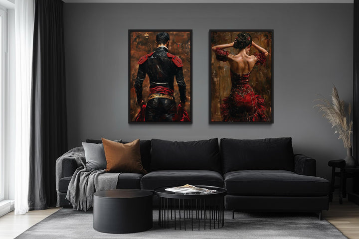 Spanish Dance Wall Art, Set of 2 Flamenco Dancer and Matador Canvas Prints