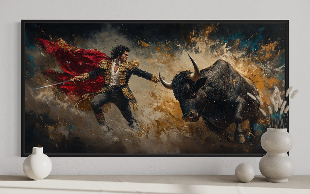 Spanish Matador Fighting Bull Canvas Wall Art For Man Cave Decor