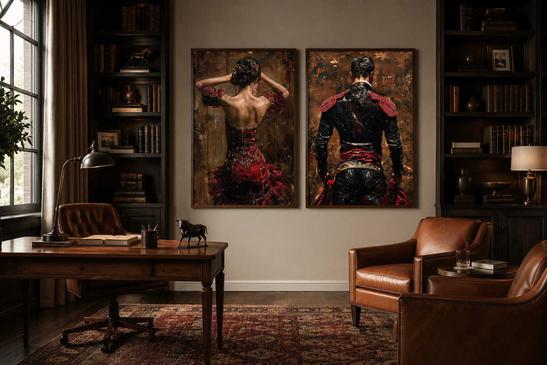 Décoration murale de danse espagnole, lot de 2 impressions sur toile représentant une danseuse de flamenco et un matador
