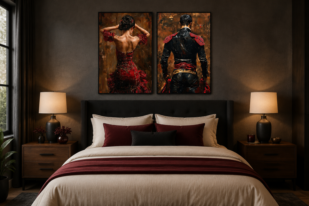 Décoration murale de danse espagnole, lot de 2 impressions sur toile représentant une danseuse de flamenco et un matador