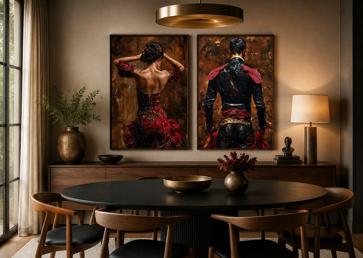 Décoration murale de danse espagnole, lot de 2 impressions sur toile représentant une danseuse de flamenco et un matador