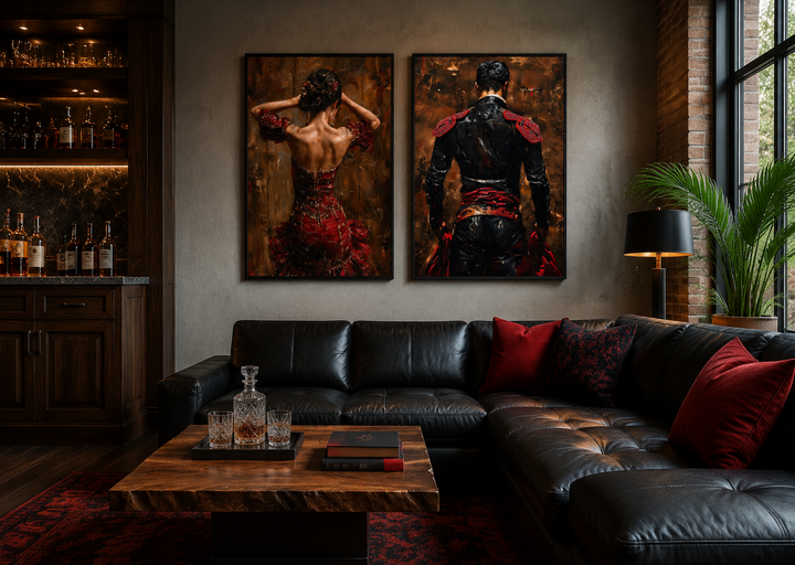 Décoration murale de danse espagnole, lot de 2 impressions sur toile représentant une danseuse de flamenco et un matador