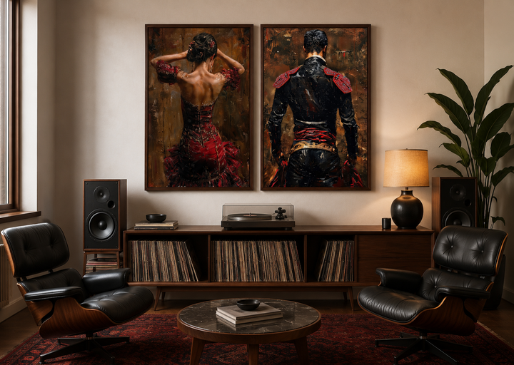 Décoration murale de danse espagnole, lot de 2 impressions sur toile représentant une danseuse de flamenco et un matador