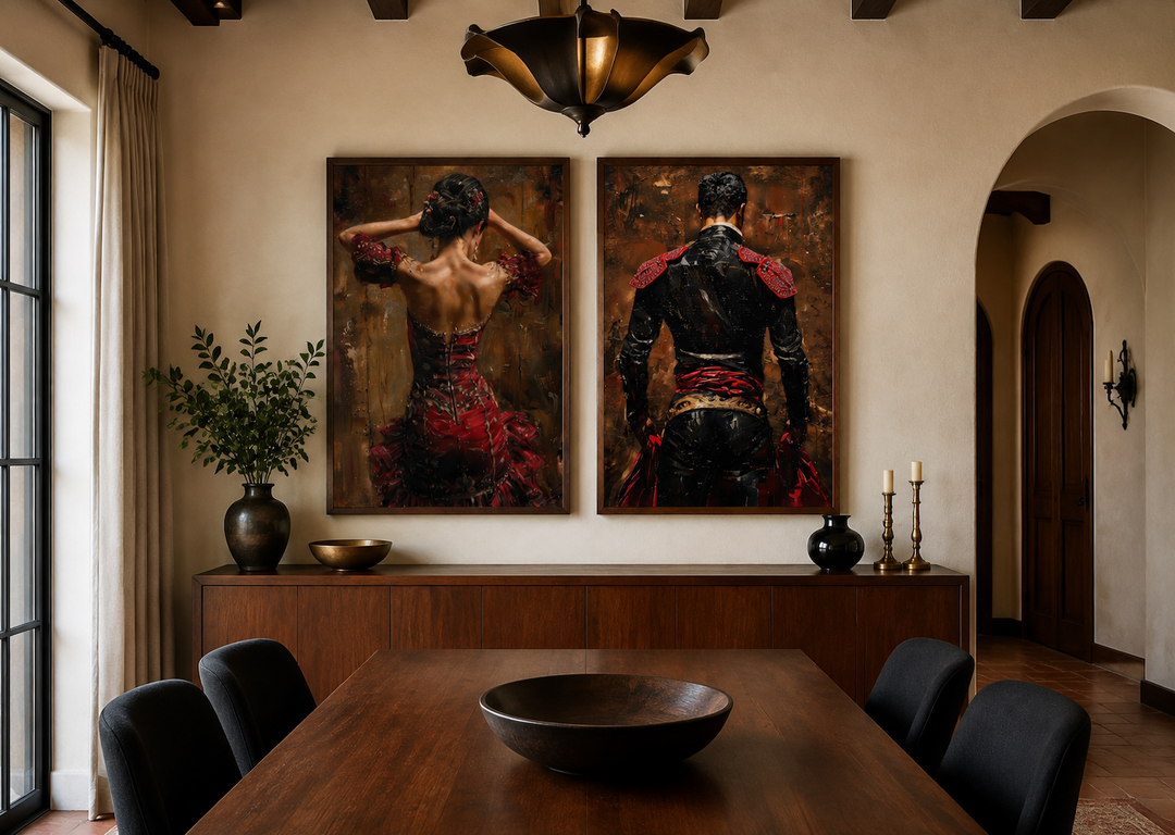 Décoration murale de danse espagnole, lot de 2 impressions sur toile représentant une danseuse de flamenco et un matador