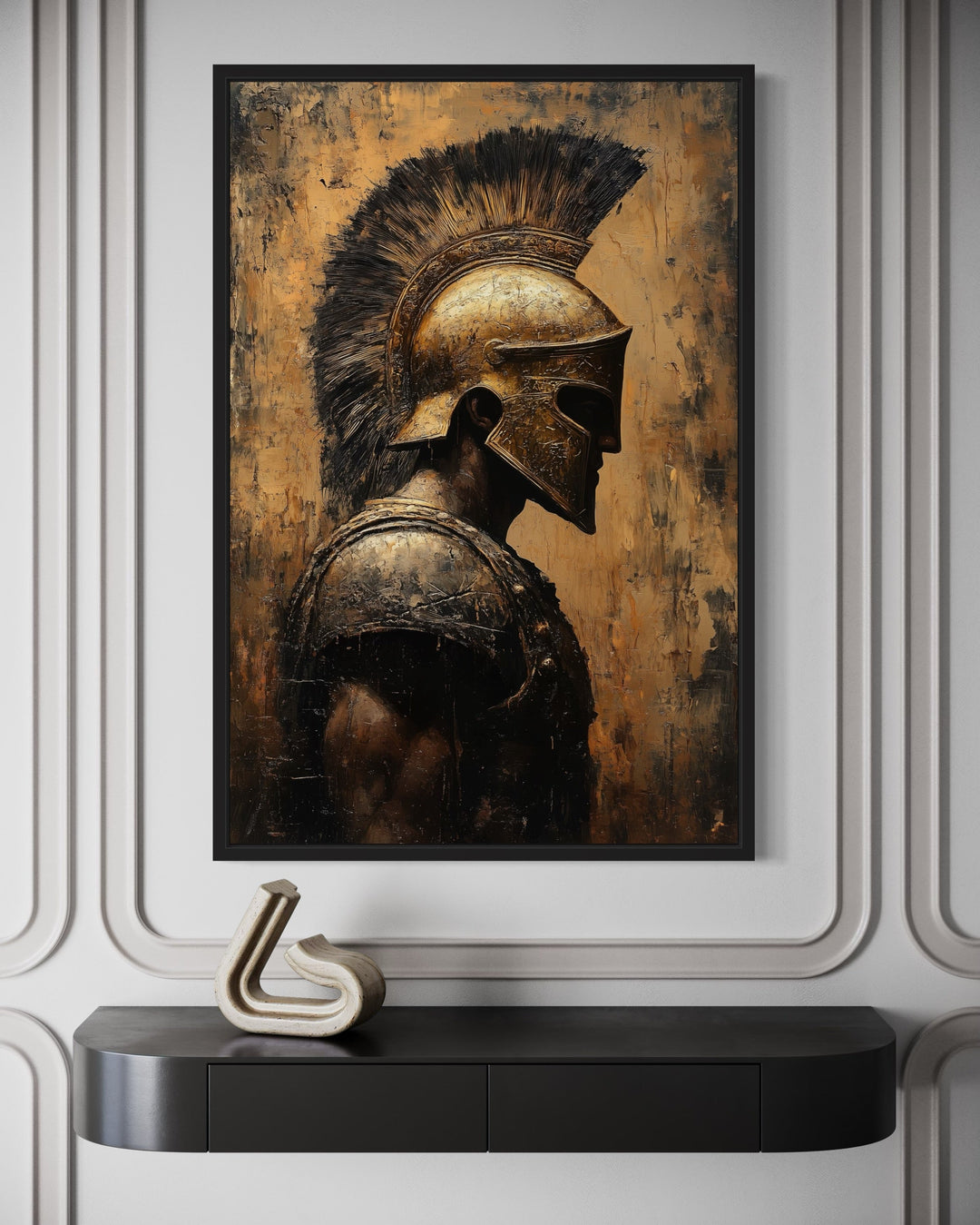 Spartan Warrior Gold Black Profile Framed Canvas Wall Art For Man Cave