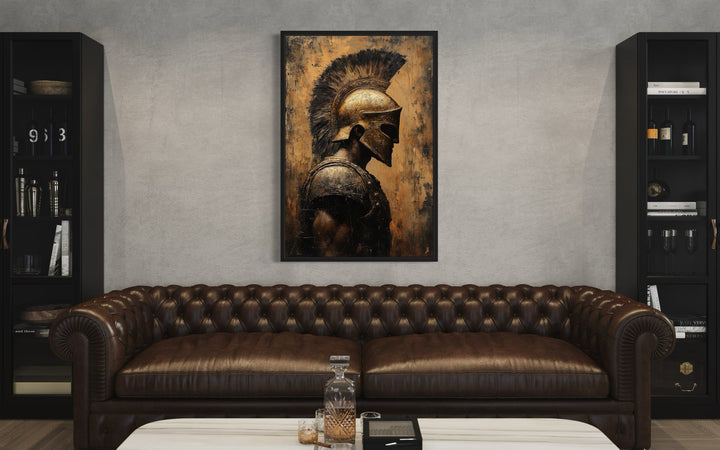 Spartan Warrior Gold Black Profile Framed Canvas Wall Art For Man Cave