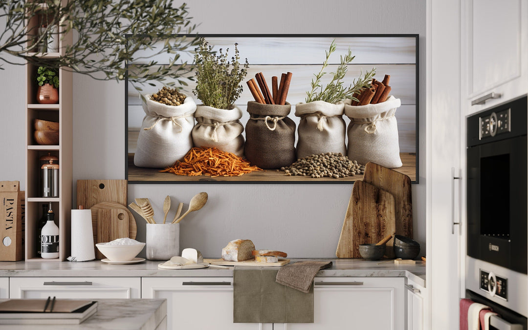 Spices And Herbs Framed Canvas Wall Art For Farmhouse Kitchen