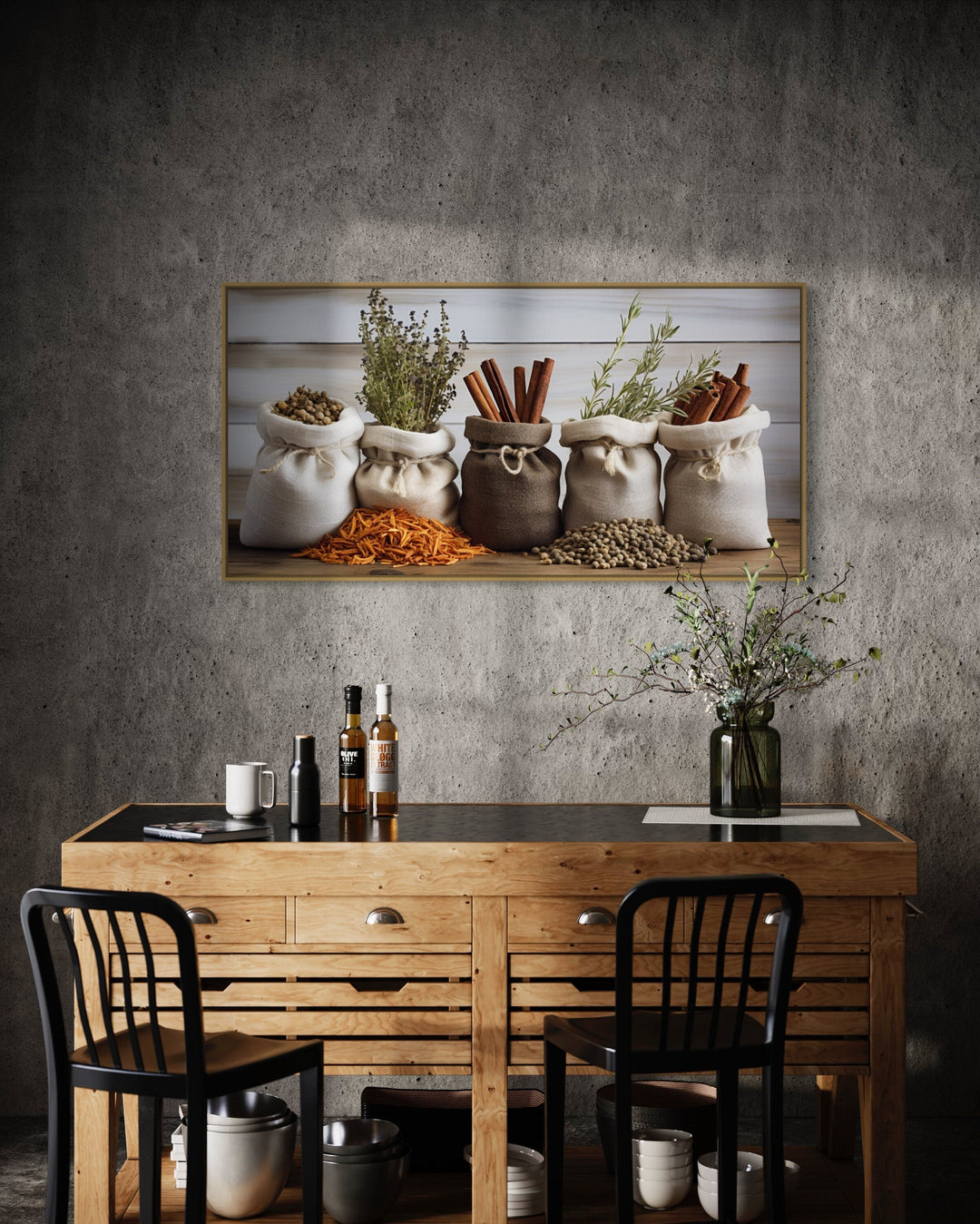 Spices And Herbs Framed Canvas Wall Art For Farmhouse Kitchen