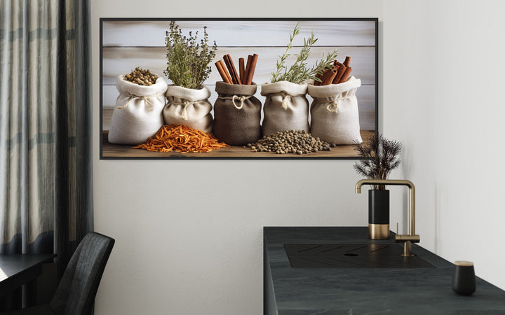 Spices And Herbs Framed Canvas Wall Art For Farmhouse Kitchen