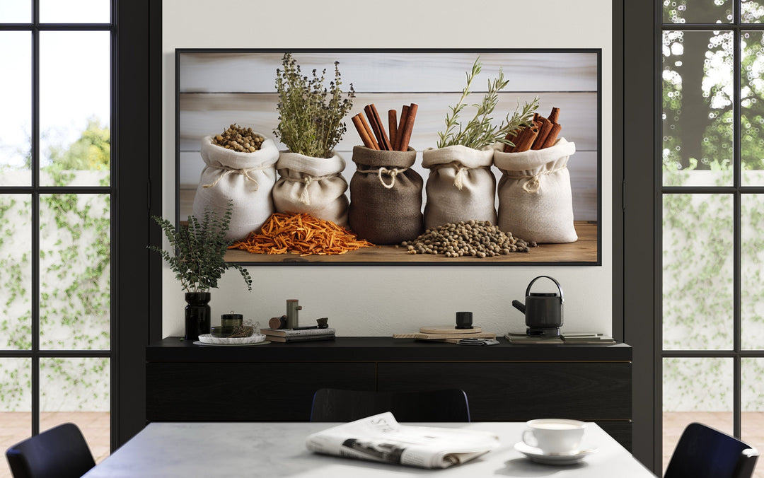 Spices And Herbs Framed Canvas Wall Art For Farmhouse Kitchen