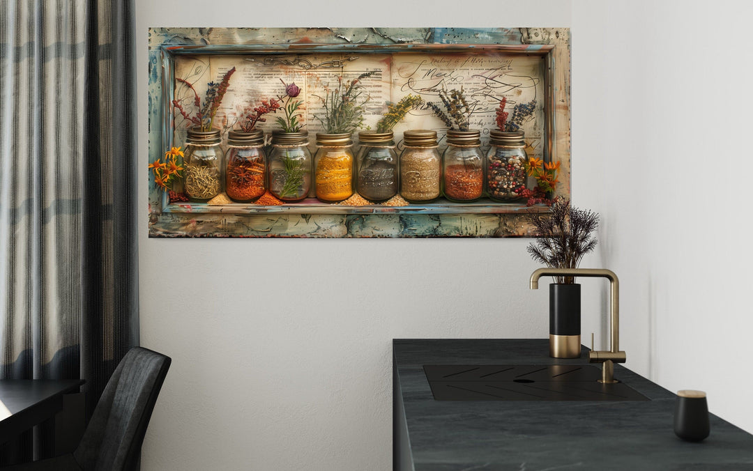 Spices In Jars Rustic Farmhouse Kitchen Framed Canvas Wall Art