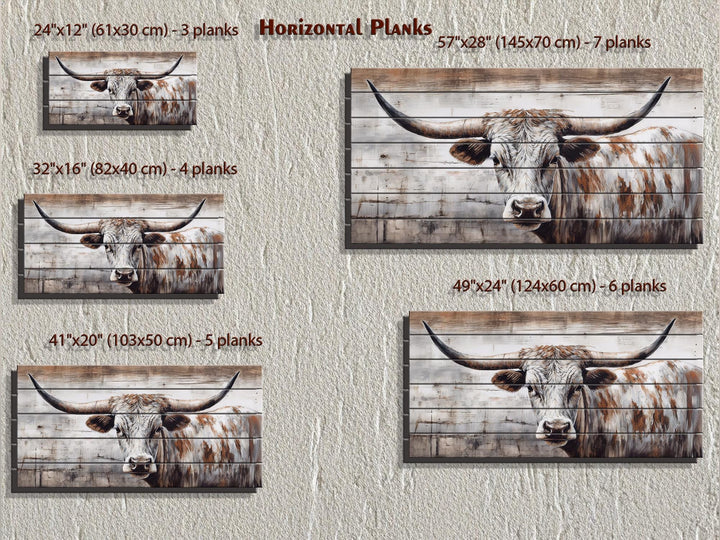 Spotted Longhorn Cow On White Distressed Wood Wall Art