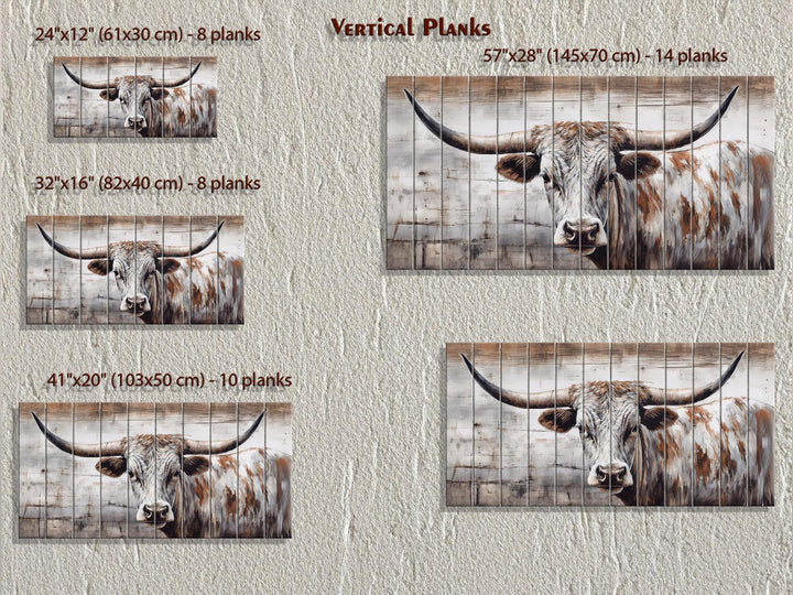 Spotted Longhorn Cow On White Distressed Wood Wall Art