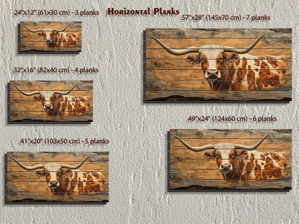 Spotted Texas Longhorn Cow Distressed Wood Wall Art