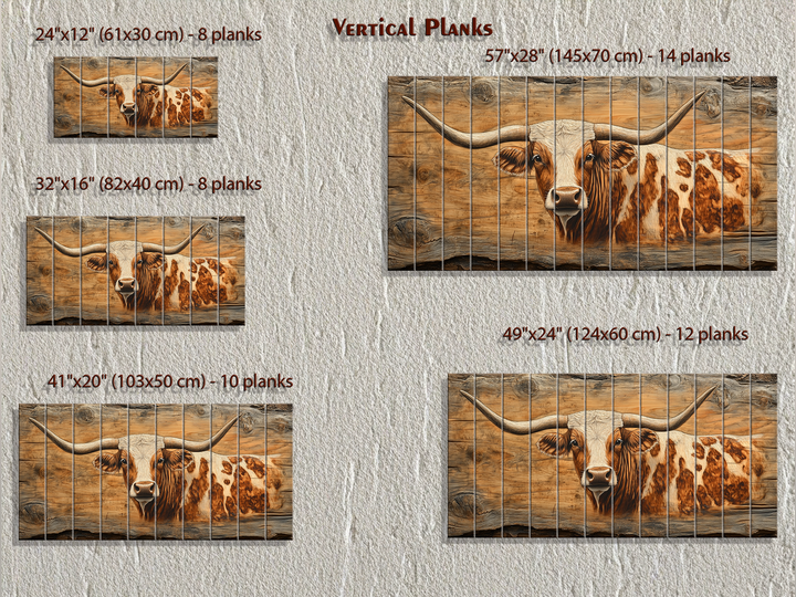 Spotted Texas Longhorn Cow Distressed Wood Wall Art