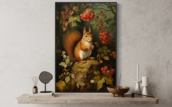 Rustic Cabin Wall Decor - Squirrel In The Forest Forestcore Framed Canvas Wall Art