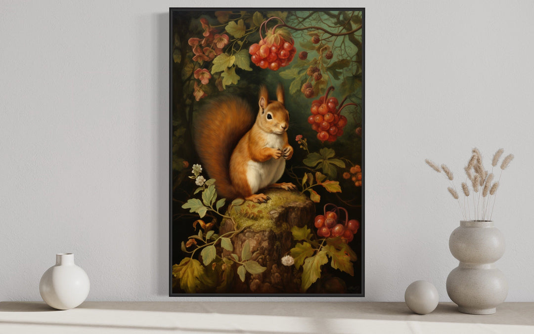 Squirrel In The Forest Forestcore Framed Canvas Wall Art