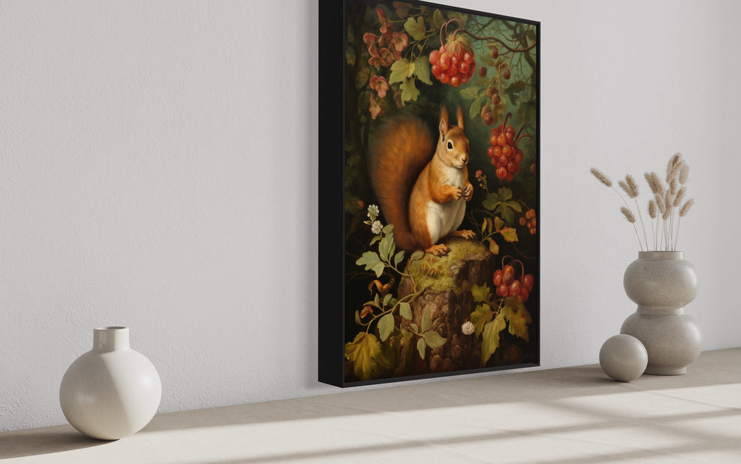 Squirrel In The Forest Forestcore Framed Canvas Wall Art