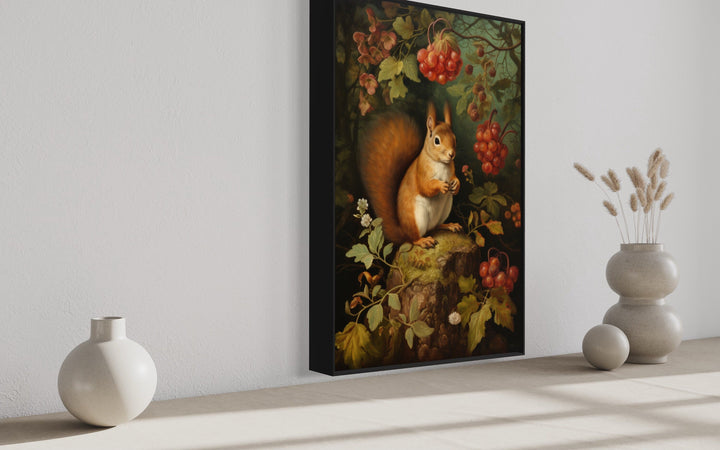 Rustic Cabin Wall Decor - Squirrel In The Forest Forestcore Framed Canvas Wall Art