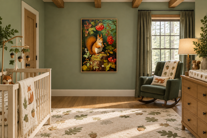 Squirrel In The Forest Forestcore Framed Canvas Wall Art