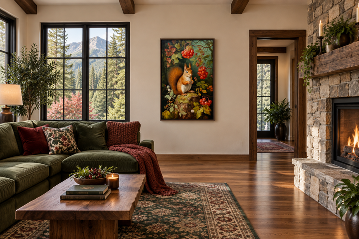 Squirrel In The Forest Forestcore Framed Canvas Wall Art