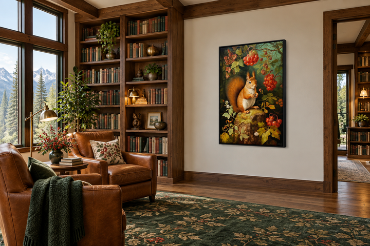 Squirrel In The Forest Forestcore Framed Canvas Wall Art