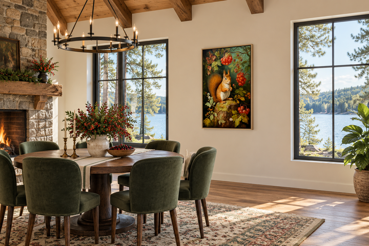 Squirrel In The Forest Forestcore Framed Canvas Wall Art