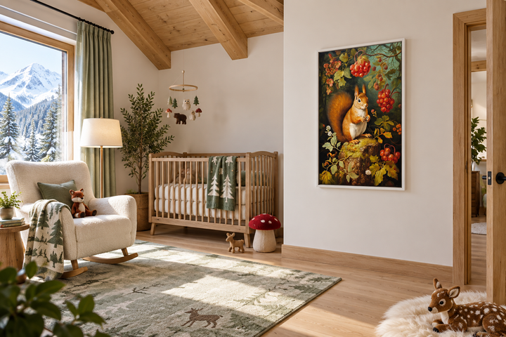 Squirrel In The Forest Forestcore Framed Canvas Wall Art