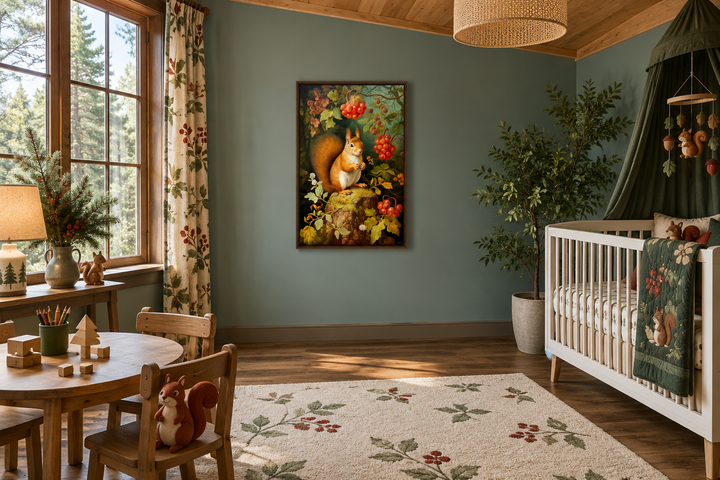 Squirrel In The Forest Forestcore Framed Canvas Wall Art