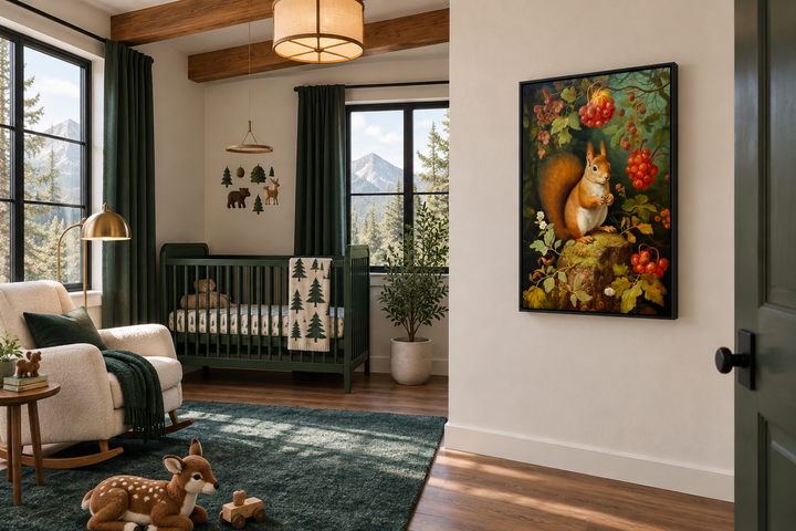 Squirrel In The Forest Forestcore Framed Canvas Wall Art