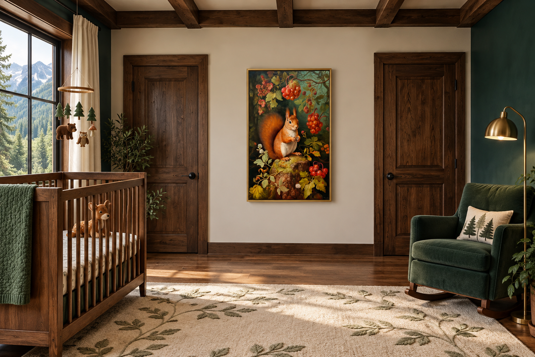 Squirrel In The Forest Forestcore Framed Canvas Wall Art