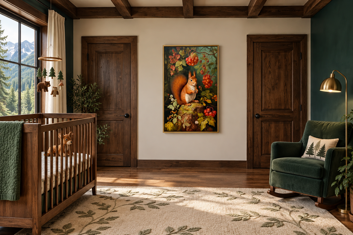 Squirrel In The Forest Forestcore Framed Canvas Wall Art