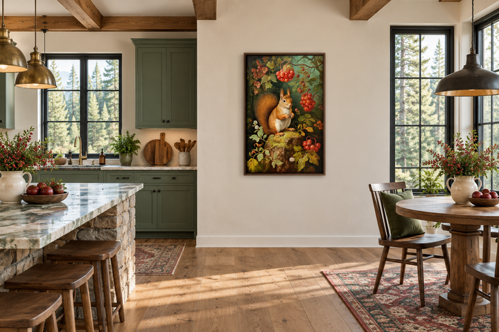 Squirrel In The Forest Forestcore Framed Canvas Wall Art