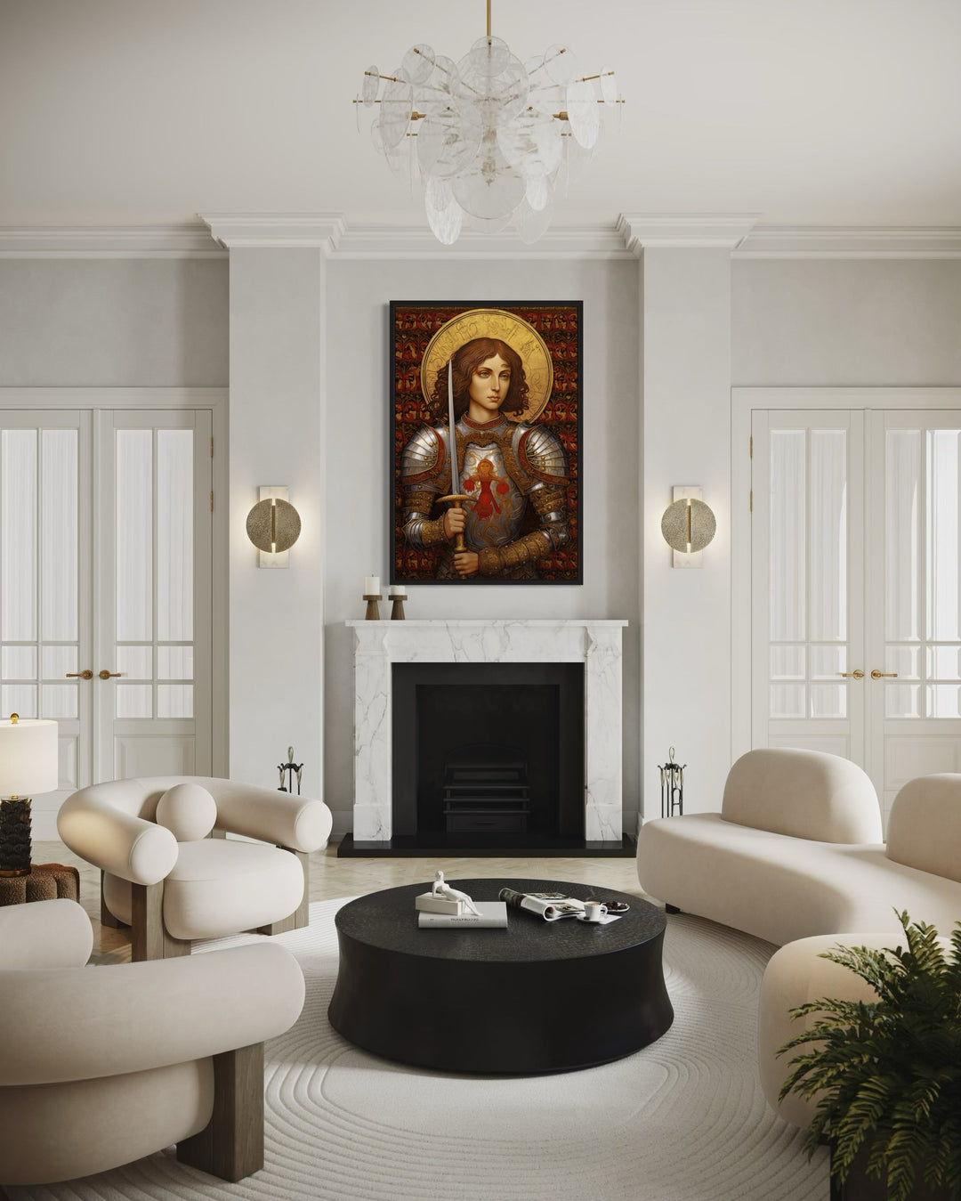 St. Joan Of Arc Framed Canvas Wall Art above fireplace