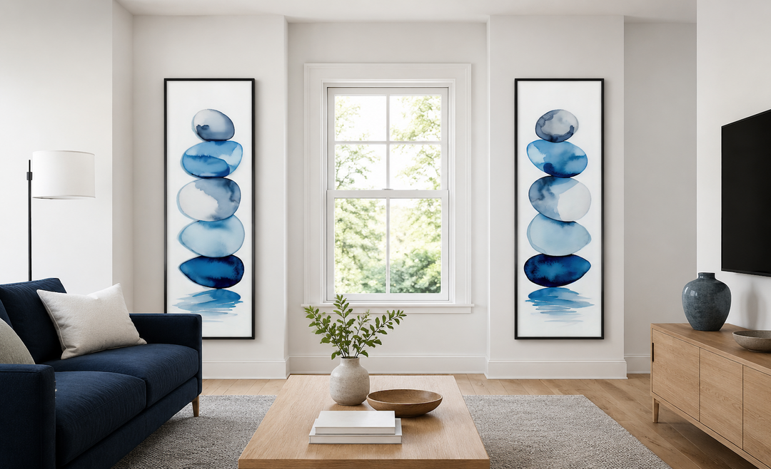 Gestapelte Zen-Steine Blau Aquarell 2er-Set Leinwandbilder