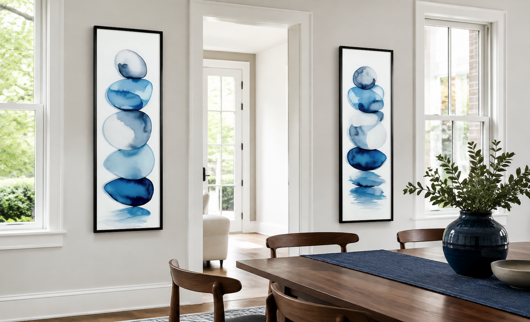 Gestapelte Zen-Steine Blau Aquarell 2er-Set Leinwandbilder
