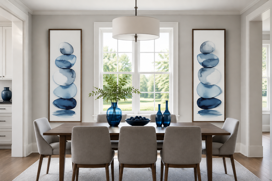 Gestapelte Zen-Steine Blau Aquarell 2er-Set Leinwandbilder