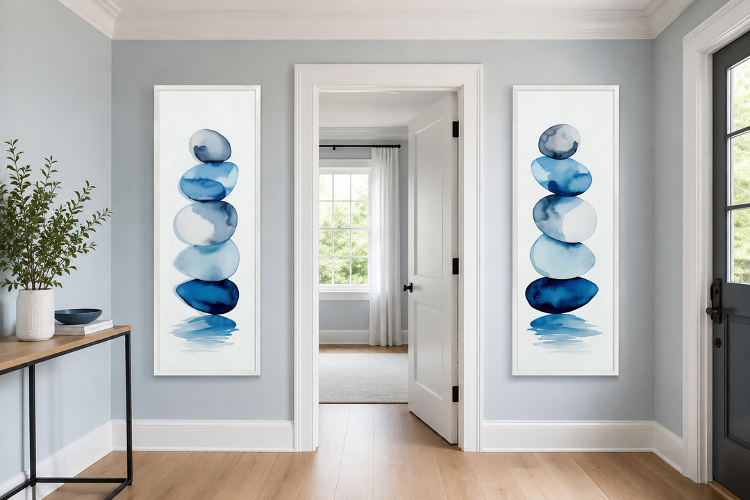 Gestapelte Zen-Steine Blau Aquarell 2er-Set Leinwandbilder