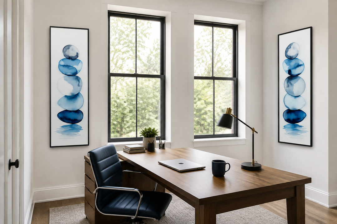 Gestapelte Zen-Steine Blau Aquarell 2er-Set Leinwandbilder