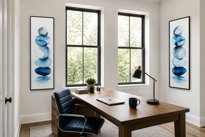 Gestapelte Zen-Steine Blau Aquarell 2er-Set Leinwandbilder