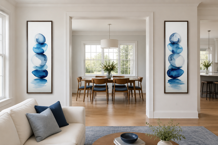 Gestapelte Zen-Steine Blau Aquarell 2er-Set Leinwandbilder